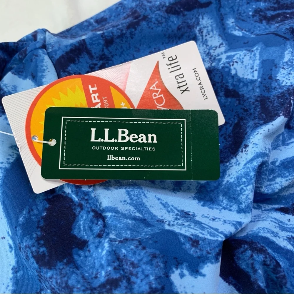 L.L.Bean Shaping Swimwear Tankini Top 18 Reg UPF 50+ Soft Drape Blue Multi NEW